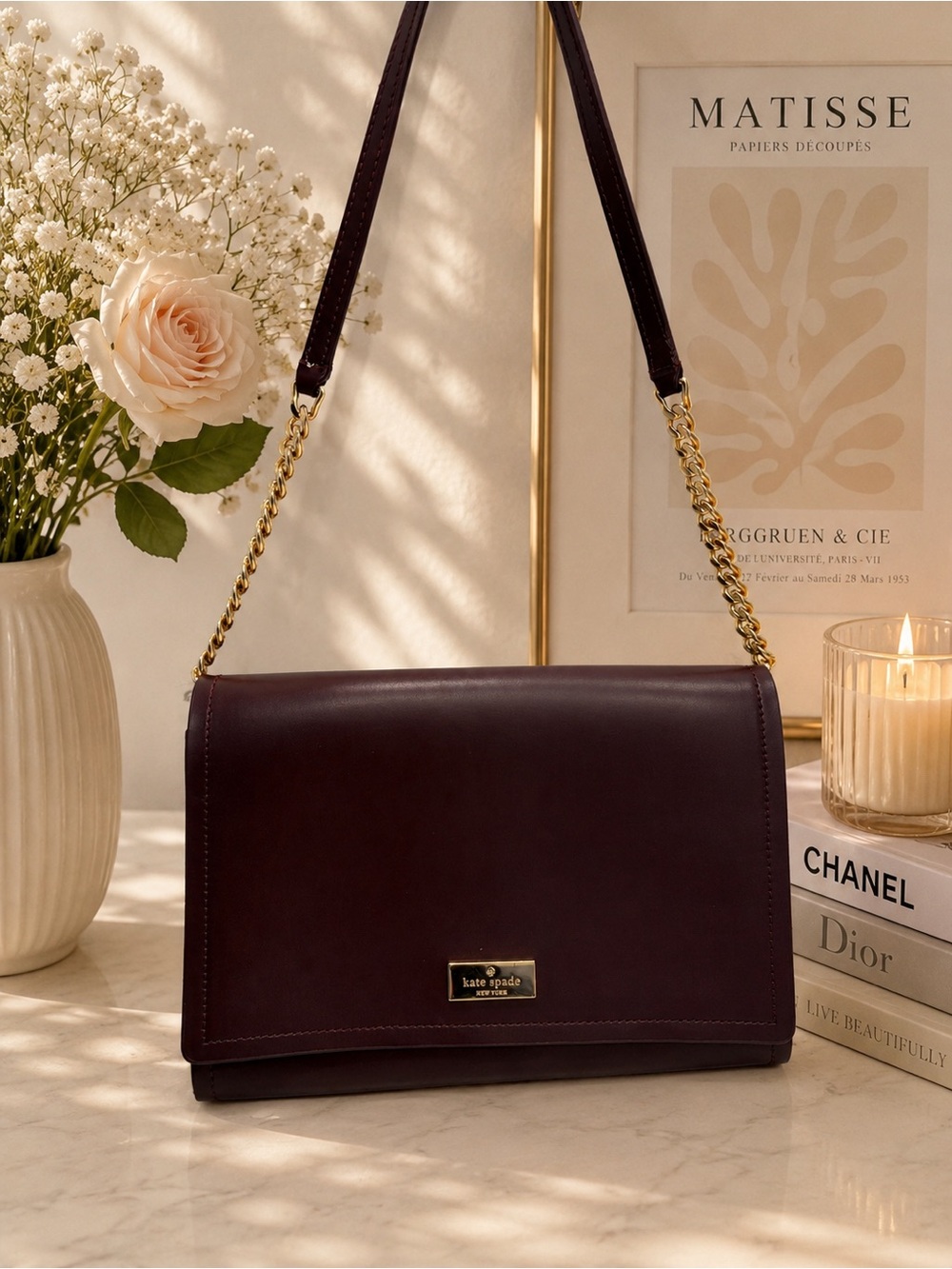 Kate Spade New York Arbour Hill Angelea Leather Shoulder Bag Clutch Burgundy EUC